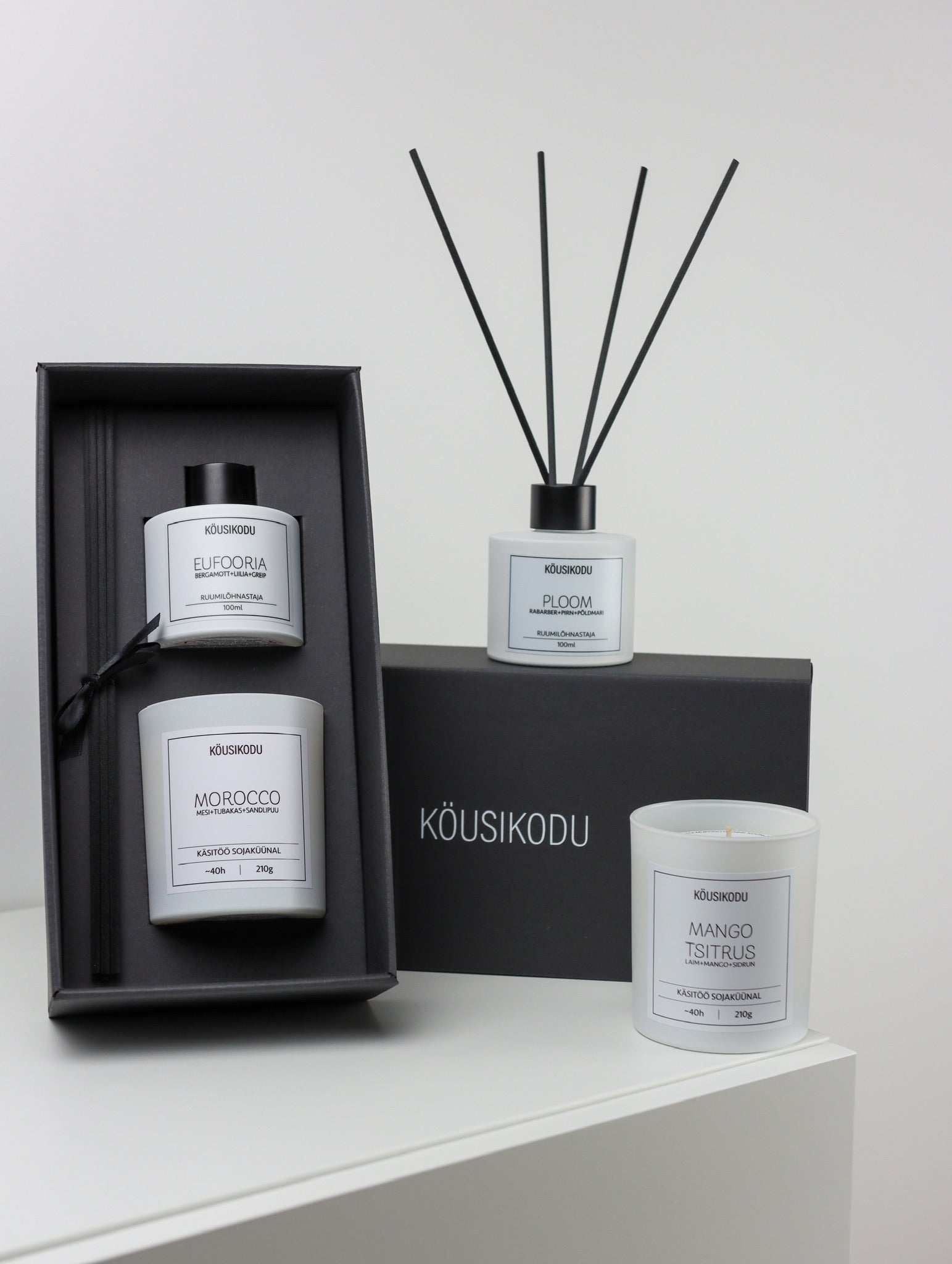 Kinkekomplekt valge sojaküünal+ruumilõhnastaja