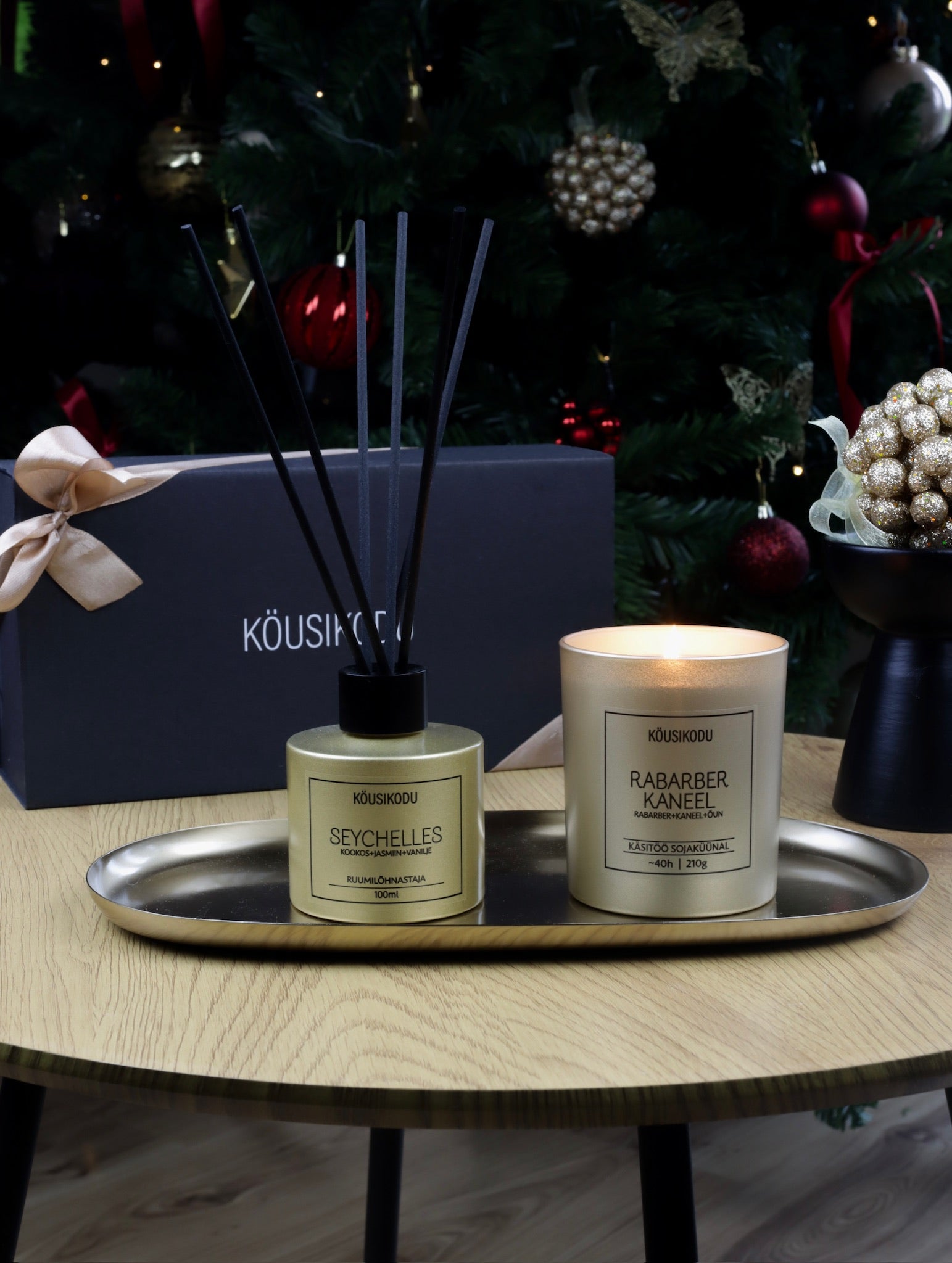 Kinkekomplekt kuldne sojaküünal+ruumilõhnastaja